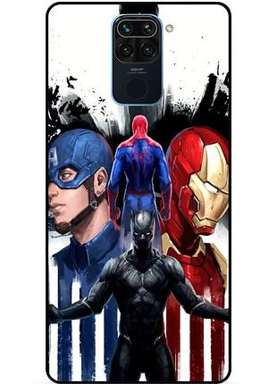 Чехол силиконовый бампер для xiaomi redmi note 9 с рисунком marvel марвел человек паук