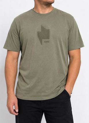 Hugo boss luxury cotton футболка хакі з об’ємним логотипом, розмір xl