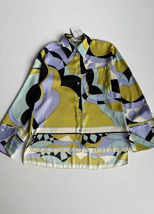 Блуза сатинова абстракція zara виробу вільного крою