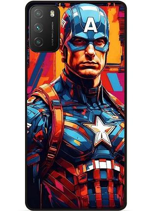Чехол силиконовый бампер для xiaomi poco m3 с рисунком капитан америка marvel captain america