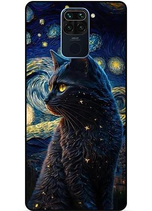 Силиконовый бампер чехол для xiaomi redmi note 9 с рисунком кошечка ван гог звездная ночь