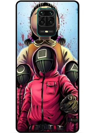 Силиконовый бампер чехол для xiaomi redmi note 9 pro с картинкой игра в кальмара