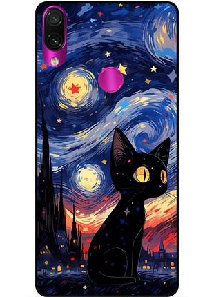 Силиконовый бампер чехол для huawei p30 lite с рисунком котик звездная ночь ван гог