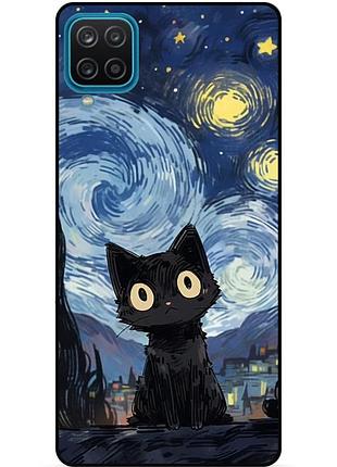 Силиконовый бампер чехол для samsung m12 с рисунком котик ван гог звездная ночь