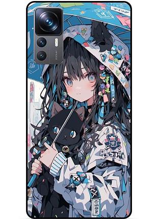 Чехол силиконовый бампер для xiaomi 12t с рисунком аниме котик