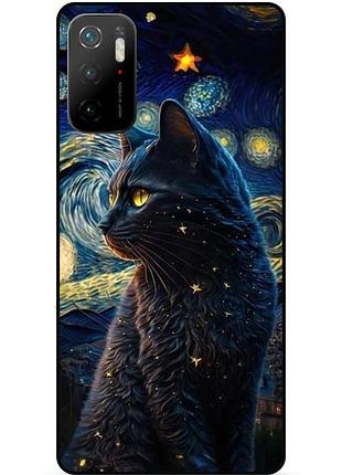 Силиконовый бампер чехол для xiaomi poco m3 pro с рисунком кошечка ван гог звездная ночь