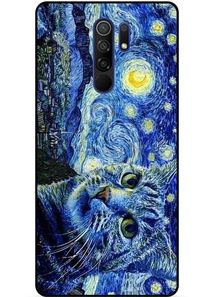 Силіконовий бампер чохол для xiaomi redmi note 8 pro з малюнком кішка зіркова ніч ван гог