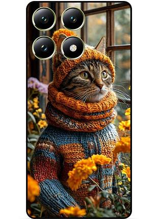 Чехол силиконовый бампер для xiaomi 14t с рисунком котик в цветах