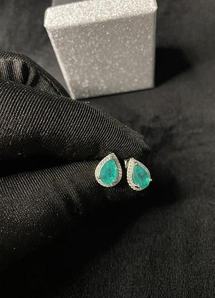 💎new💎женские серебреные серьги с имитацией турмалин параиба♥️♥️♥️