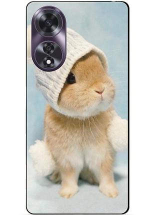 Чехол силиконовый бампер для oppo a60 с рисунком зайчик в шапке