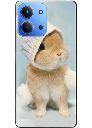Чехол силиконовый бампер для xiaomi redmi 15c с рисунком зайчик в шапке