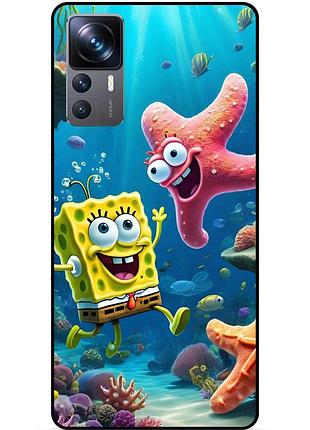 Силиконовый бампер чехол для xiaomi 12t с рисунком спанч боб губка боб
