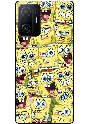 Силиконовый чехол бампер для xiaomi 11t pro с рисунком губка боб sponge bob