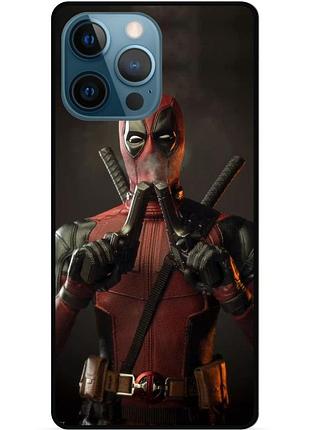 Силиконовый бампер чехол для iphone 14 pro max с рисунком дэдпул deadpool