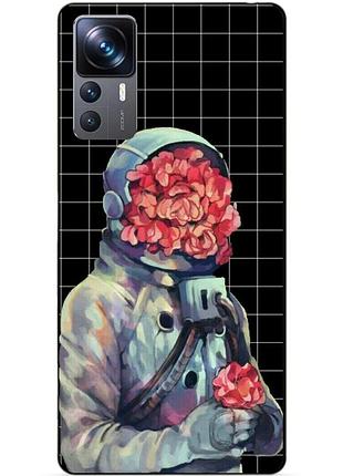 Чехол силиконовый бампер для xiaomi 12t с рисунком скафандр цветы