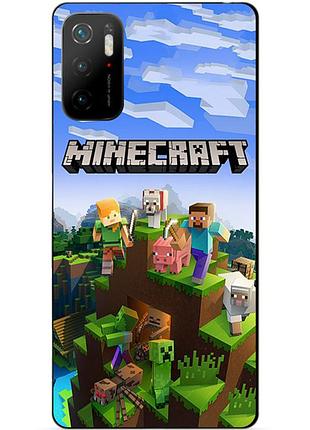 Силиконовый бампер чехол для xiaomi poco m3 pro с рисунком minecraft майнкрафт