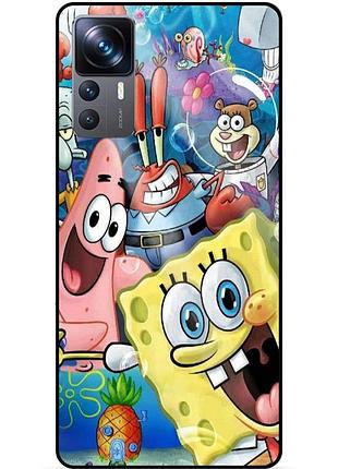 Силиконовый бампер чехол для xiaomi 12t с рисунком губка боб sponge bob