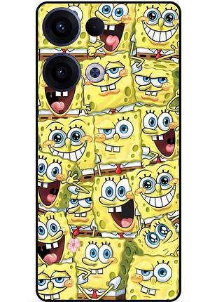 Силиконовый чехол бампер для oppo reno 13 с рисунком губка боб sponge bob