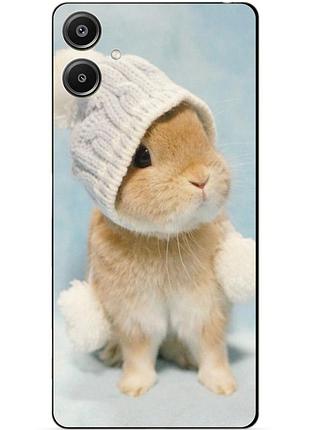 Чехол силиконовый бампер для samsung a07 с рисунком зайчик в шапке