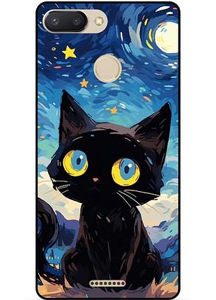 Силиконовый бампер чехол для xiaomi redmi 6 котик звездная ночь ван гог