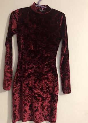 Эффектное бархатное платье missguided в рубчик/жатка, марсала, р. s (uk 8 / eu 36)