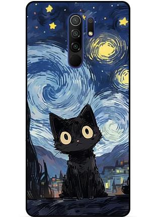 Силиконовый бампер чехол для xiaomi redmi note 8 pro с рисунком котик ван гог звездная ночь