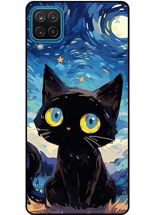 Силиконовый бампер чехол для samsung m12 котик звездная ночь ван гог