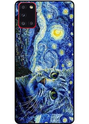 Силиконовый бампер чехол для samsung a51 с рисунком кошечка ван гог звездная ночь