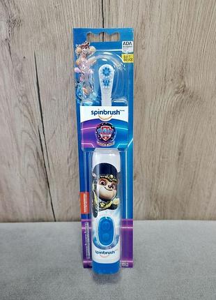 Дитяча електрична зубна щітка на батарейках arm & hammer spinbrush kids «щенячий патруль» (paw patrol mighty movie), м'яка