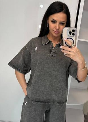 Костюм футболка+шорти жіночий в сірому кольорі, m l xl, бавовна