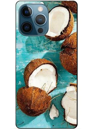 Чехол силиконовый бампер для iphone 16 pro с рисунком кокосы