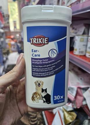 Вологі серветки trixie ear care  для гігієнічного догляду за вухами домашніх тварин. серветки для собак