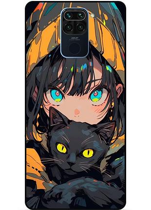 Силиконовый бампер чехол для xiaomi redmi note 9 с рисунком аниме котик
