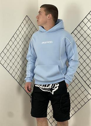 Блакитне щільне оверсайз худі fsbn dystopia blue oversized fit hoodie