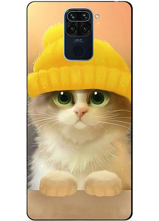 Силіконовий чохол бампер для xiaomi redmi note 9 з малюнком котик у шапці