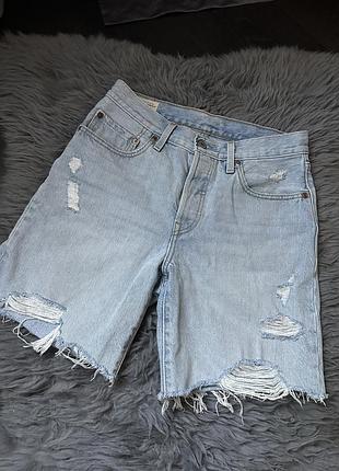 Стильні блакитні вільні рвані трендові подовжені шорти бермуди levi’s levis левайс оригінал