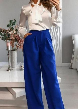 Сатиновые брюки с защипами zara синие