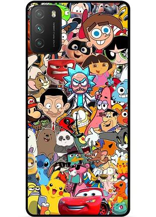 Чехол силиконовый бампер для xiaomi poco m3 с рисунком мультяшки стикеры гравити фолз футурама марио
