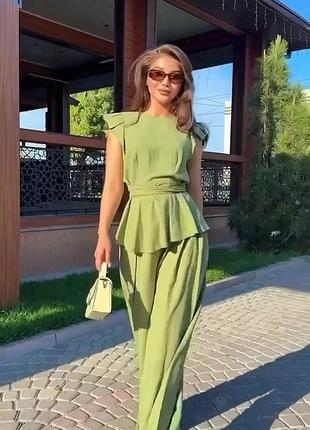 Летний женский брючный костюм двойка из льна 1350 eb