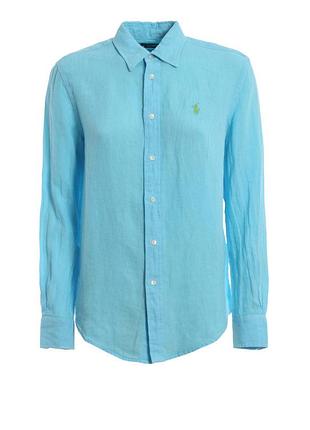 Светло-голубая льняная рубашка polo ralph lauren.