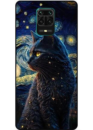 Силиконовый бампер чехол для xiaomi redmi note 9 pro с рисунком кошечка ван гог звездная ночь