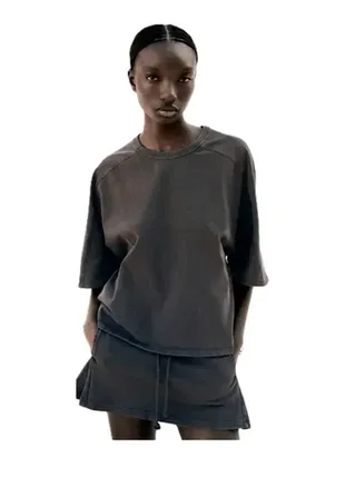 Жіноча футболка washed effect zara, колір сірий антрацит варенка