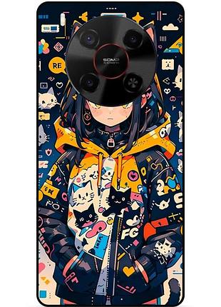 Силиконовый бампер чехол для zte nubia v70 max с рисунком котики аниме