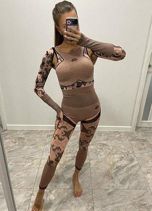 Комплект легінси та топ athena camo seampless crop top