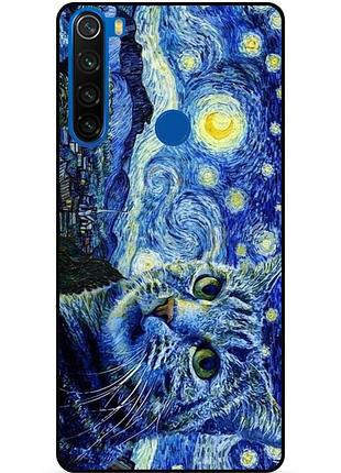Силиконовый бампер чехол для xiaomi redmi note 8t с рисунком кошечка звездная ночь
