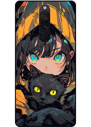 Силиконовый бампер чехол для xiaomi redmi 8 с рисунком аниме котик