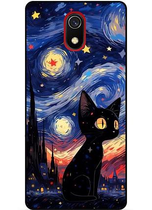 Силиконовый бампер чехол для xiaomi redmi 8a с рисунком котик звездная ночь ван гог