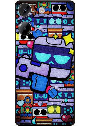 Силиконовый бампер чехол для xiaomi poco m7 pro стикеры 8-бит бравл 8-bit brawl