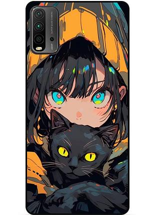 Силиконовый бампер чехол для xiaomi redmi 9t с рисунком аниме котик
