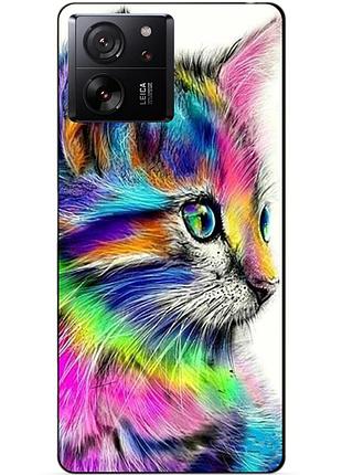 Чехол силиконовый бампер для xiaomi 13t с рисунком акварельный кот